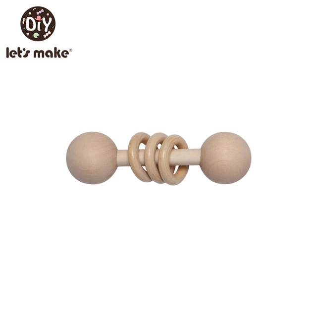 Wooden Rattle Beech Bear Hand Teething Wooden Ring Baby Rattles Play Gym Montessori Stroller Toy Educational Toys Let's Make type 17
