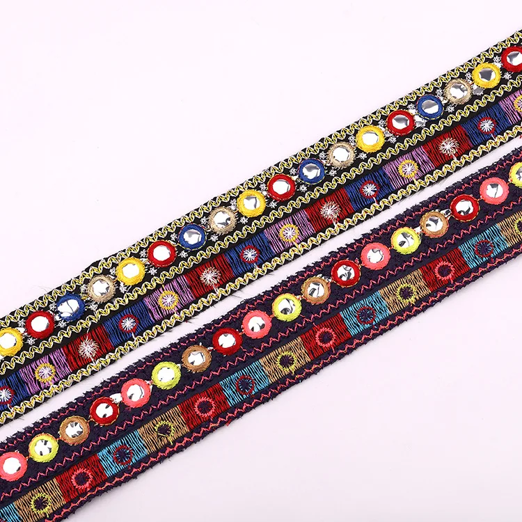 

1 Yard High Quality New Lens Embroidery Lace Garment Accessories Sequins Mirror Colorful Boho Lace Trim Width 4cm