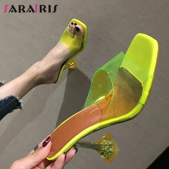 

SARAIRIS Daily Casual slip-on Shoes 2020 Trendy Transparent Pvc Mules Women Elegant Peep Toe High Heels Shoes Woman
