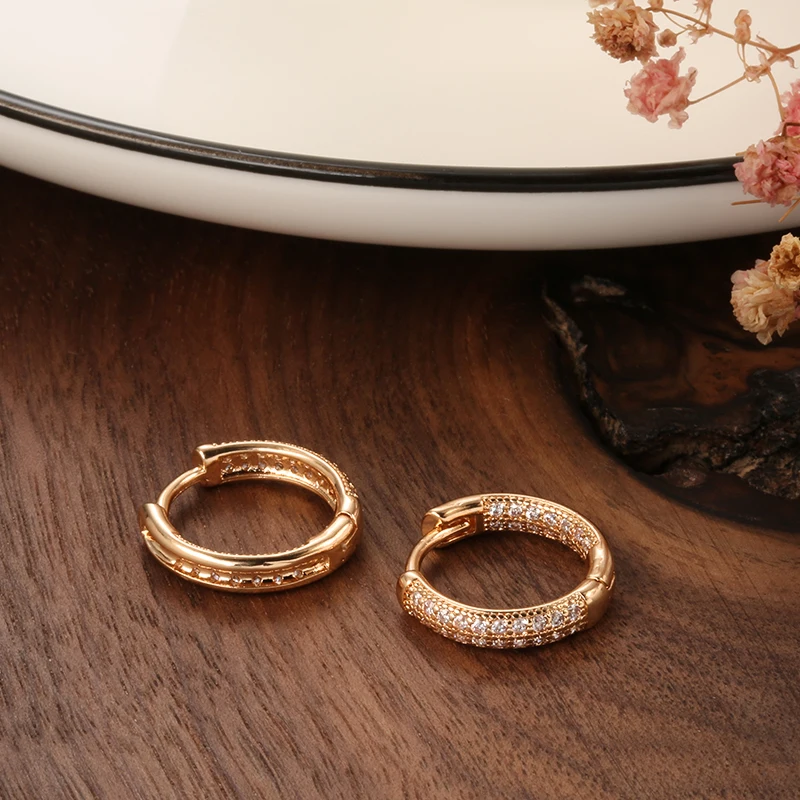 Hoop Earrings JULYDREAM Classic Double Layer Full Zircon 585 Gold Color for Party Wedding