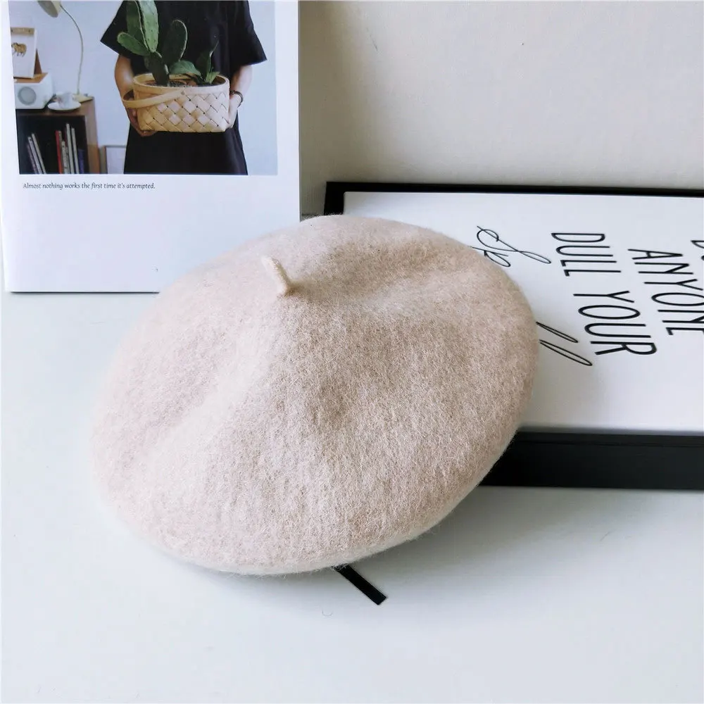 3 Beige White Однотонный берет женский осенний и зимний Корейский Японский тыквенный головной убор Британский живописный головной убор литературный и художественный Ретро стиль - Цвет: 3 Beige White