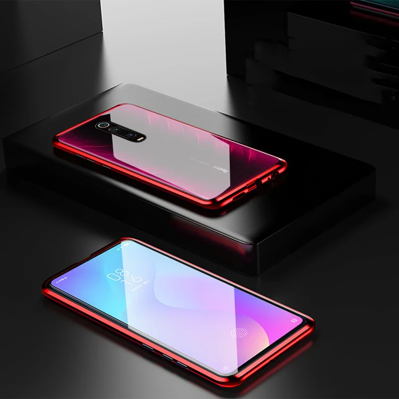 Red Передняя и задняя Стекло металлический магнитный чехол для телефона Redmi Note 8 7 K20 Pro 8A 8 для Xiaomi 9T CC9 9 8 F1 6X Max3 Mix2s Mix3 CC9Pro - Цвет: Red