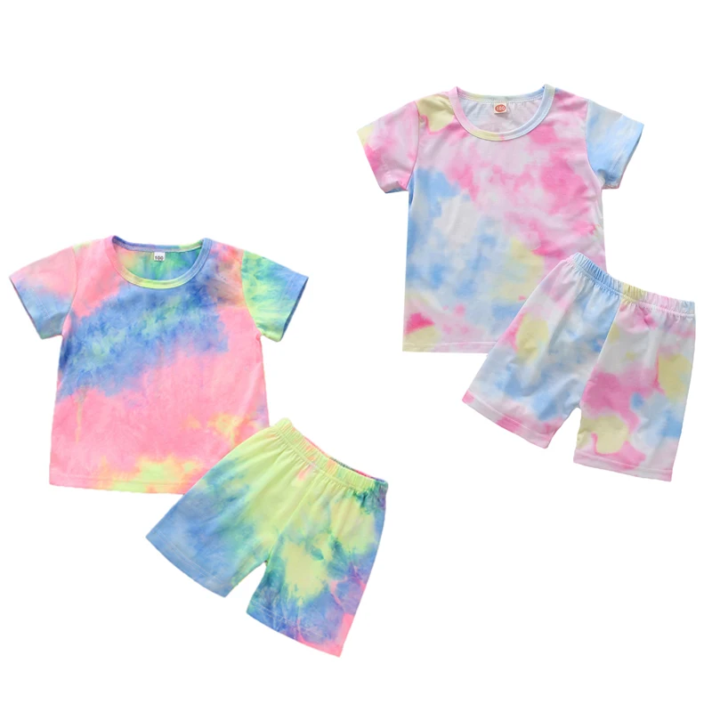 FOCUSNORM Summer Toddler Girls Boys Pajama Sets Tie Dye Printed Short ...