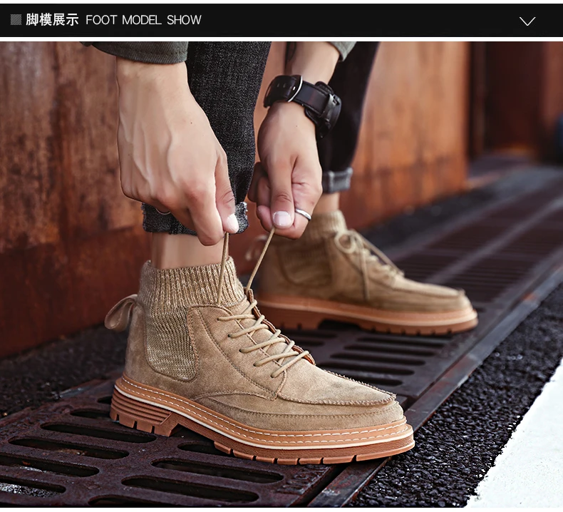 Autumn New Men Boots High Quality Flannel Men Winter Boots High-top Fashion Men Winter Shoes Work Boots