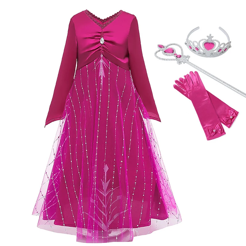 Elsa Dress Set A Рождественский костюм для девочек платье Эльзы 2 Детские вечерние платья принцессы с розами маскарадный костюм Анны и Эльзы, одежда Снежной Королевы - Цвет: Elsa Dress Set A