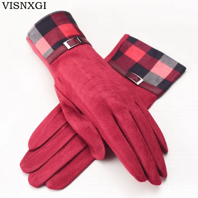 VIIANLES Suede Mittens Womens Winter Gloves Touched Screen Gloves Ladies Keep Warm Elegant Gifts Girls Glove Plaid Mittens