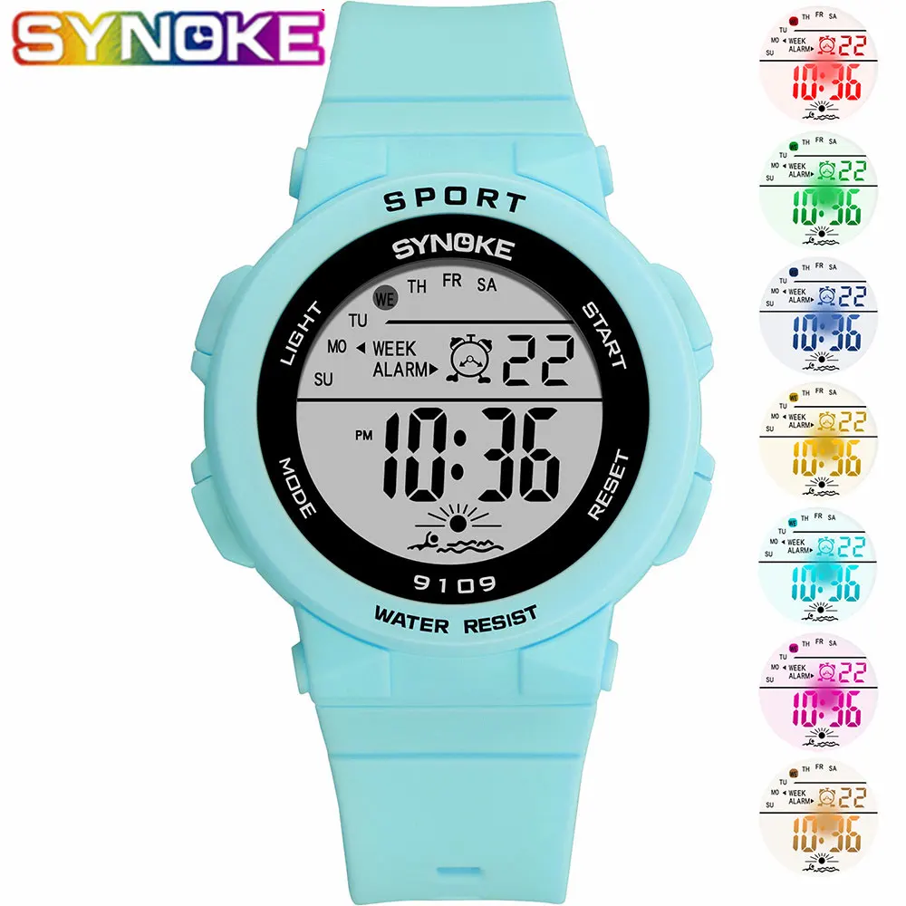 SYNOKE Модные женские цифровые часы для девушек и мальчиков, студенческие цифровые спортивные часы, водонепроницаемые наручные часы с будильником для женщин