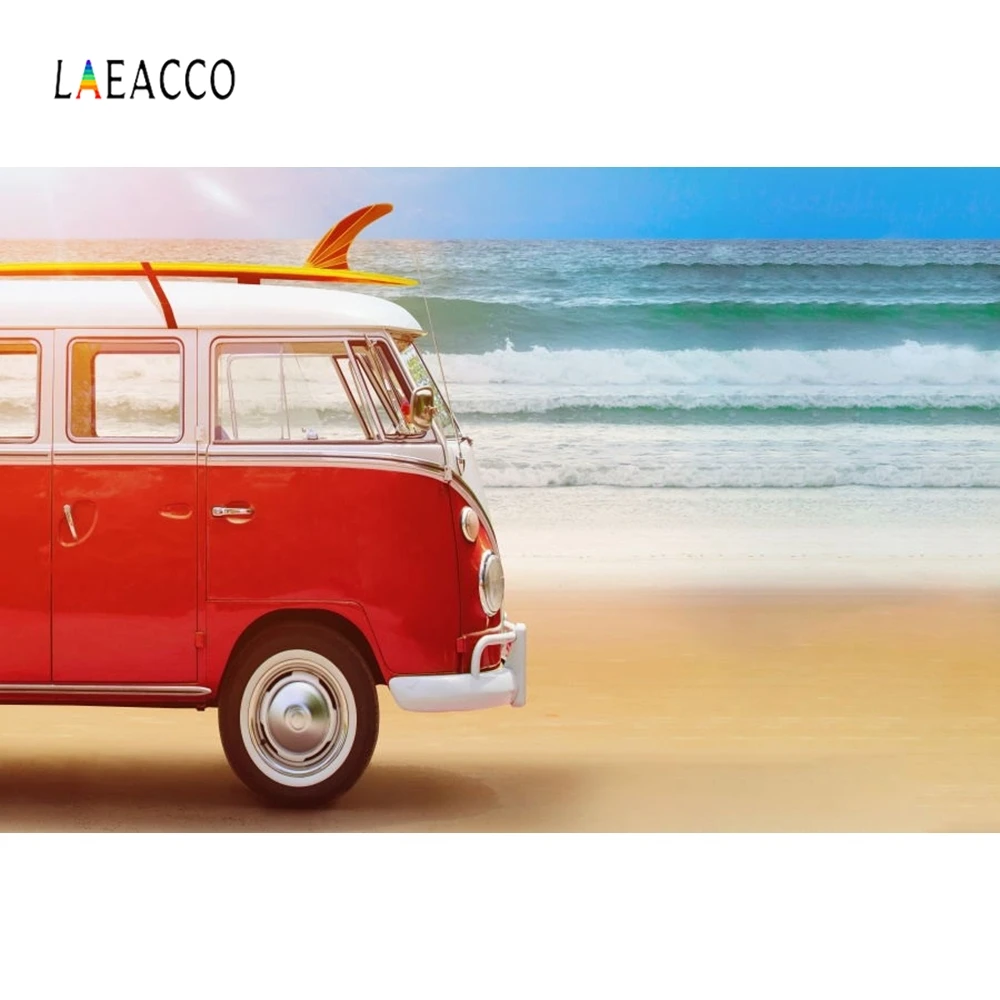 

Laeacco Summer Beach Bus Sea Backdrop Photographic Party Portrait Vinyl Photography Background For Photophone Photo Studio Vedio