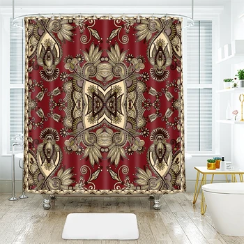 

3D Flowers Fashion National Totem Design Pattern Shower Curtains Waterproof Thickened Bath Curtains for Bathroom Customizable