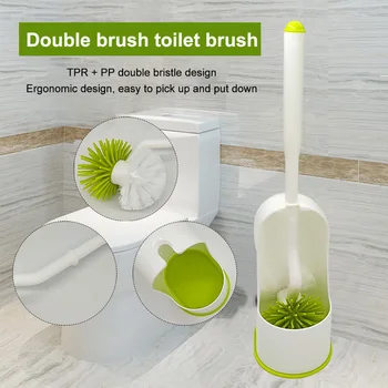 

Long Handle TPR Cleaning Accessories Double-Headed Invisible Tweezer Toilet Brush Set Tools Wear Resistant With Holder Bathroom
