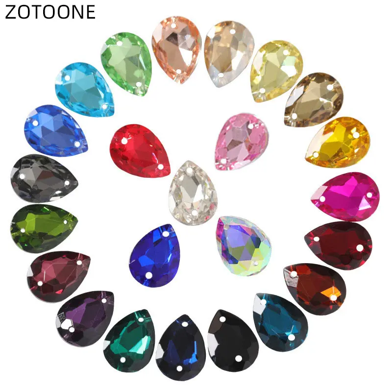 

ZOTOONE 24pcs Mix Color Teardrop Sew on Pointed Rhinestones for Clothes Pear Shape Glass Stones Flatback Droplet Sewing Strass G