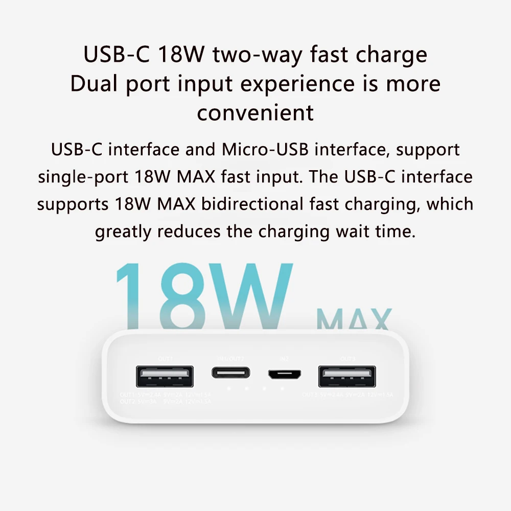 Внешний аккумулятор Xiaomi Power Bank 3 20000 мАч быстрая зарядка внешний типа C портативное
