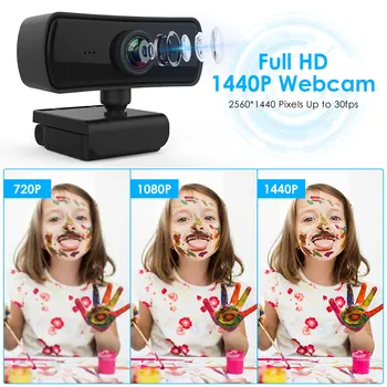 

2K 2560*1440P Webcam Ultra HD Camera for Computer PC Web Cam with Mic for Live Show Video Calling Meeting 360 Rotatable Camera