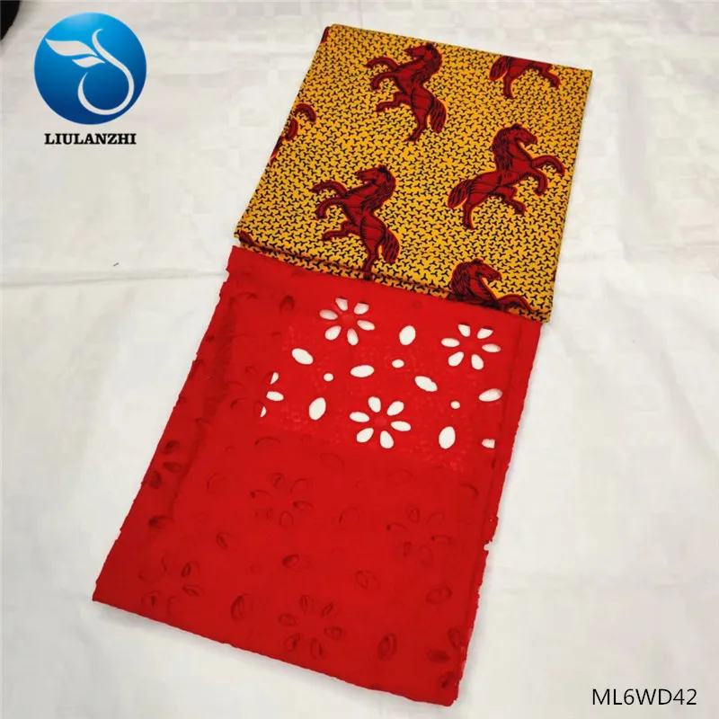 

LIULANZHI Red Lace Fabric 2019 3 yards Ankara Fabric Printing match 2 yards Voile Lace African ML6WD