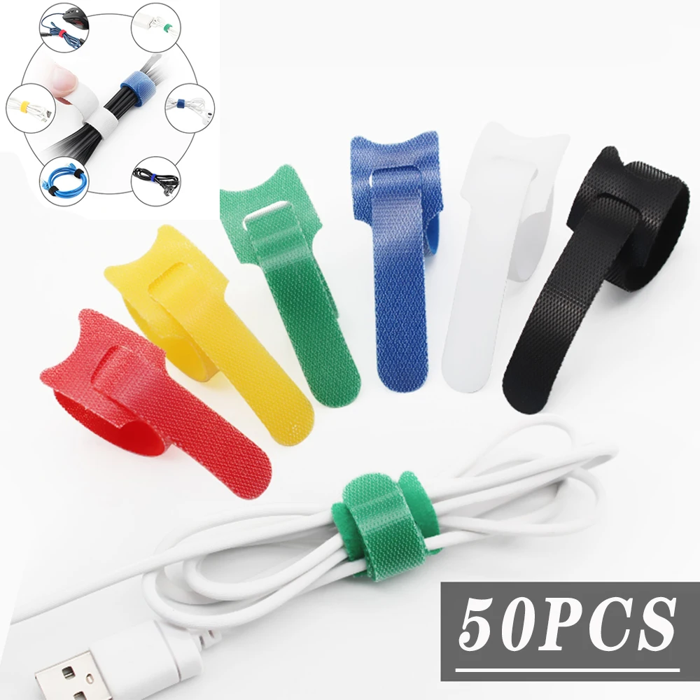 

50Pcs reusable color cable ties, nylon cable ties, T-shaped velcro cable ties, hook and loop finishing tools Velcro cable ties