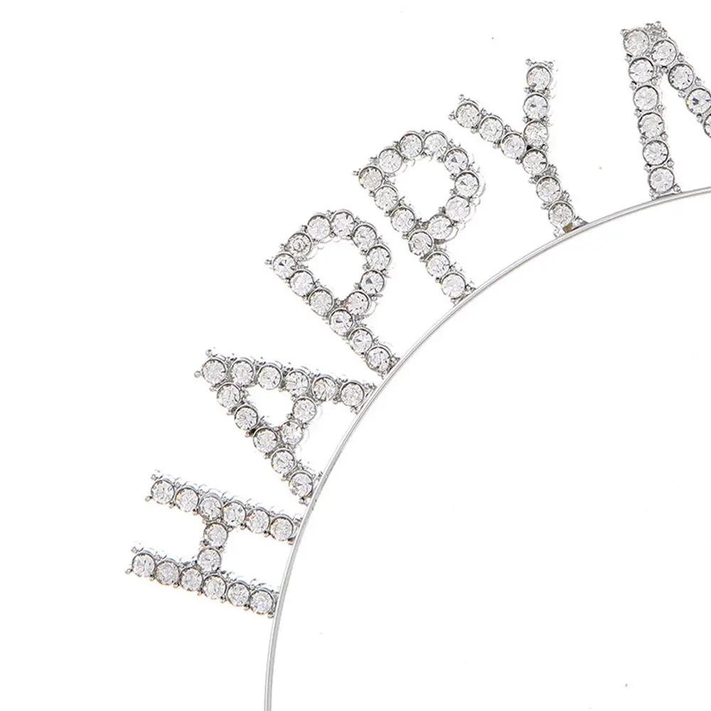 Dree Up New Year Headdress Alloy Letter HAPPY NEW YEAR Headband Rhinestone Crown Korean Style Hair Hoop Female Jewelry
