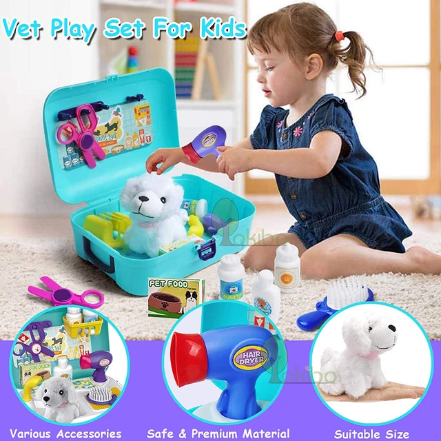 Pretend Play Toys Pet Care Play Set Doctor Kit for Kids Feeding Dog Cat Backpack Gifts for Girls Boys Deformation Cat Dog Toy 5