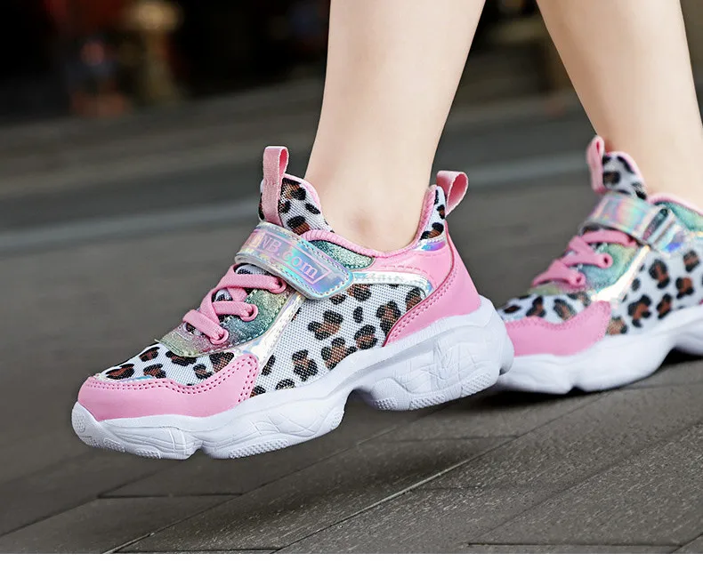 2019 Autumn Leopard Girls Sneaker Kids Shoes Fashion Breathable Pink Casual Sports Running Shoes For Girl Brand Children Shoes (10)