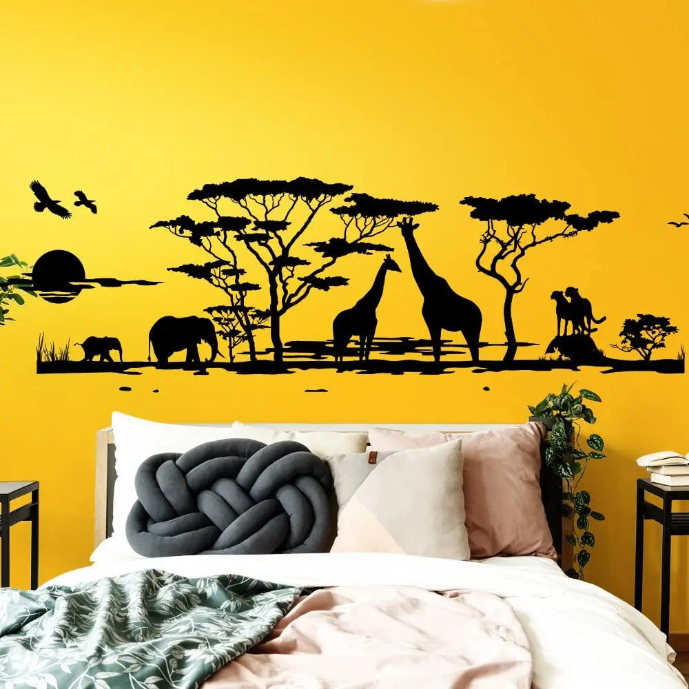 Autocollant Mural Paysage Safari Afrique - Décor Repositionnable - Choix De Couleurs - Neuf