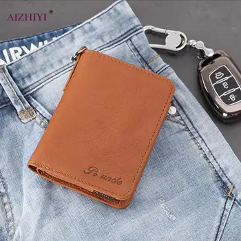 

RFID Pure Color Business Two Folding Men Short Wallet Credit Card Holder Genuine Leather Purse Male Purse