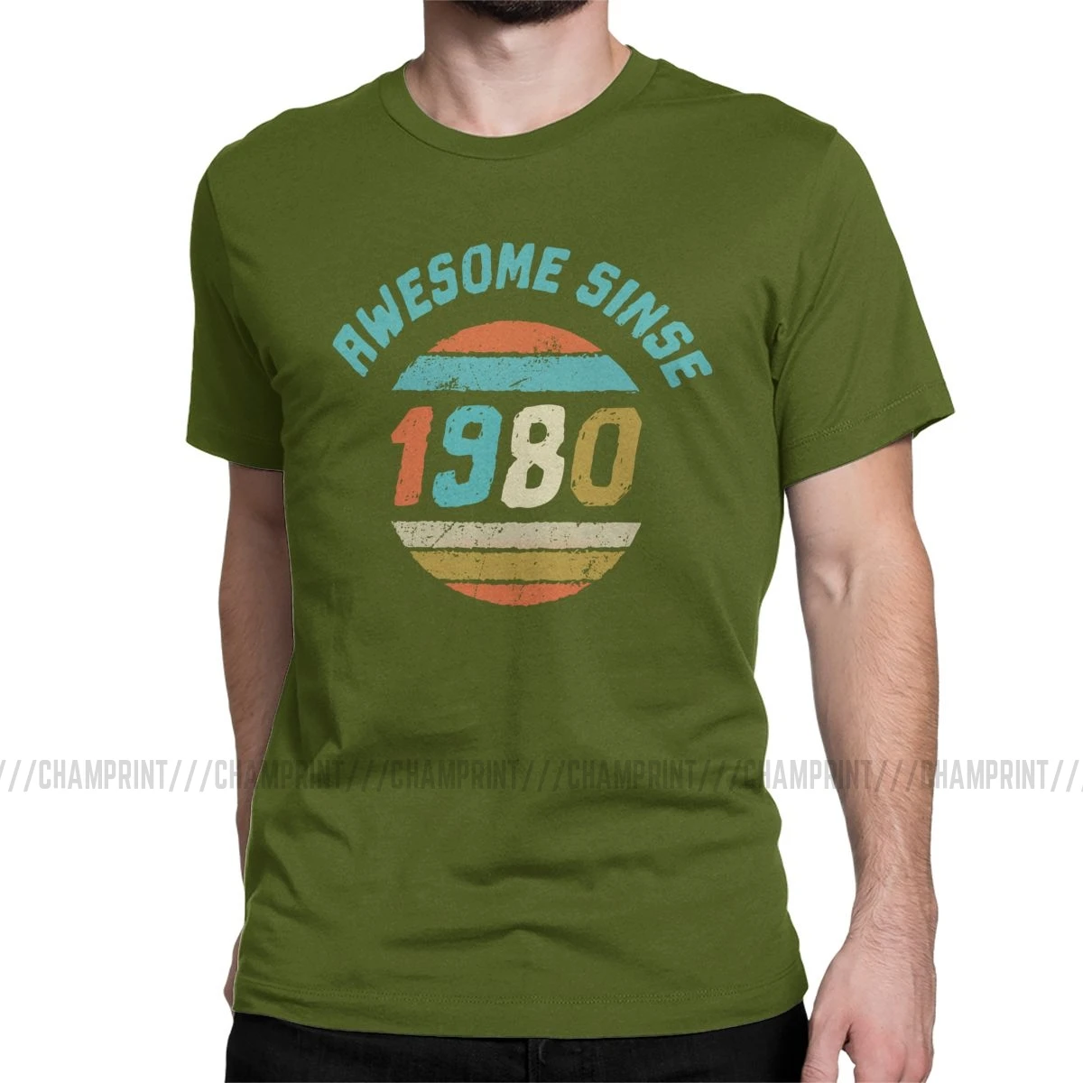 Awesome с 1980 подарок на день рождения Юбилей Семья родившиеся в 1980 футболки Для мужчин хлопковая Футболка торжество, футболка, топы с короткими рукавами - Цвет: Армейский зеленый