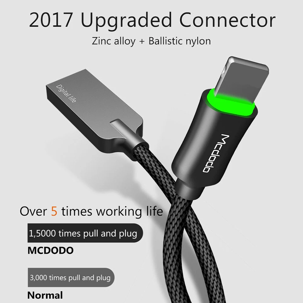 MCDODO автоматическое отключение нейлоновая оплетка USB зарядное устройство USB кабель usb кабель для iPhone серии Быстрая зарядка