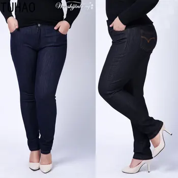 

TUHAO 2020 Spring Summer Mom Jeans High Waist Large Size 9XL 8XL 7XL Stretch Plus Size Feet Denim Trousers Black Women's Pants