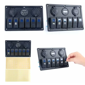 

New 6Gang 12V/24V Waterproof Rocker Switch Panel W/ Blue LED Marine Boat Dual USB Outlet For Car Marine Boat
