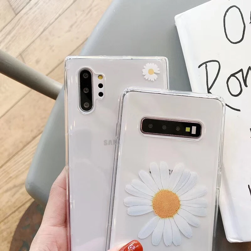 Корейский модный мягкий чехол для телефона с маргаритками Samsung Note 10 8 9 plus S10 E S9 S8 S7