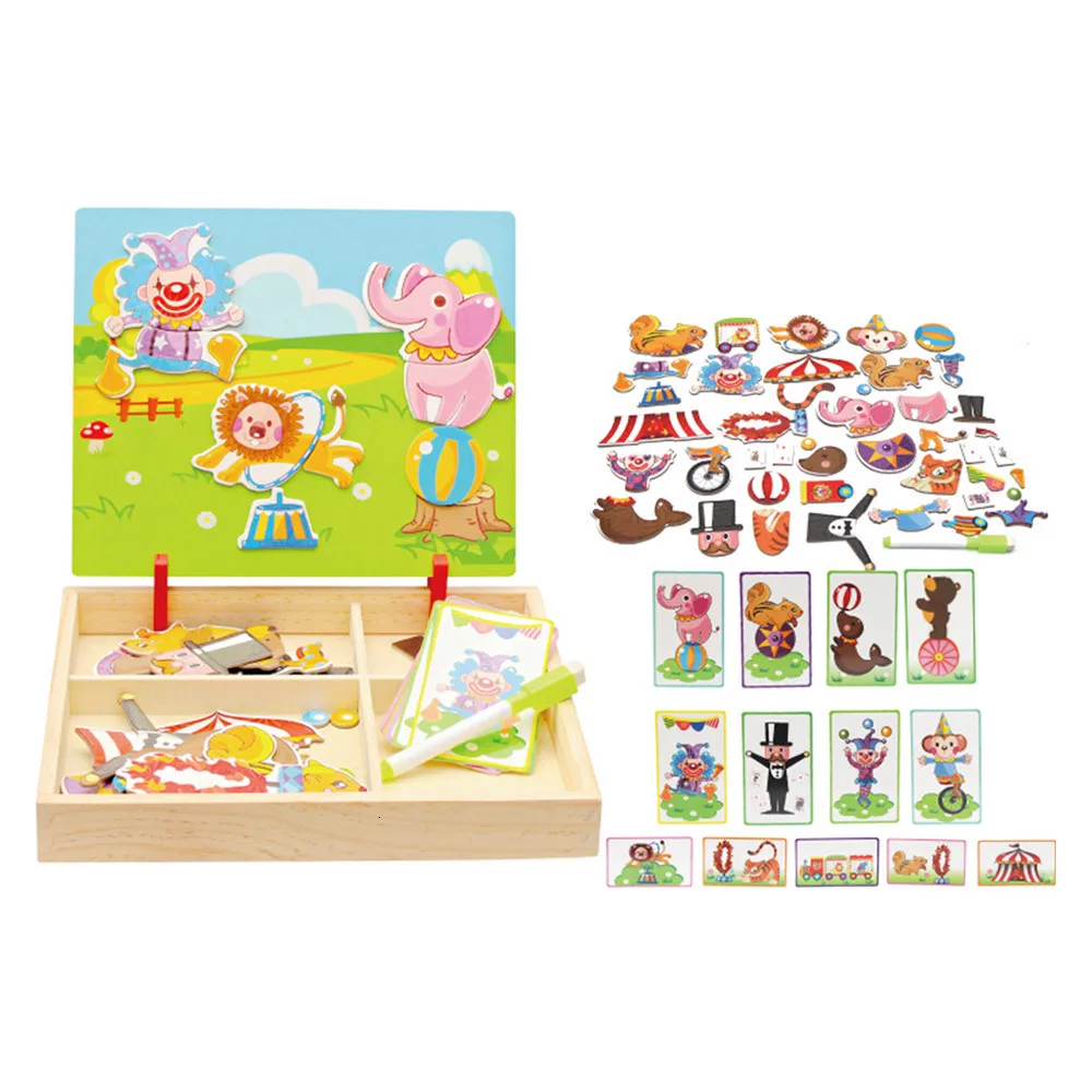100+ шт деревянные магнитные игрушки-головоломки, Детские 3D фигурки/Животные/автомобиль, доска для рисования, 5 стилей, Обучающие деревянные игрушки - Цвет: WJ3594D