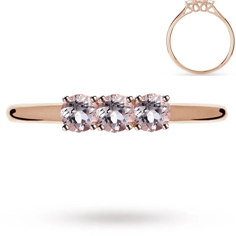 Твердое розовое золото 14 к 1.1ct натуральный морганит 3-Stones обручальное кольцо для женщин ювелирные украшения Размер США 3.5-12 круглый вырез 4,5 мм