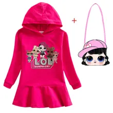 Girls Cartoon Hooded Sweater Dress Baby Doll Cotton Casual Dress Comfortable Cute Dress
