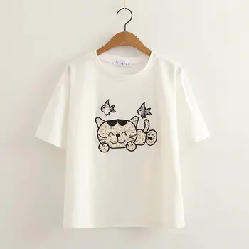 

Print Loose T Shirt Women Round Neck Short Sleeve Summer Shirt