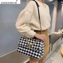 Xianjian шерстяная клетчатая сумка на плечо с узором «гусиная лапка», Сумка с клапаном, качественная зимняя Сумочка,, фабричная сумка