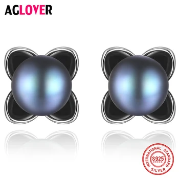 

AGLOVER 925 Sterling Silver Stud Earrings Genuine Natural Freshwater Oval Pearl Earrings Pearl Jewelry Women Wedding/Party Gift