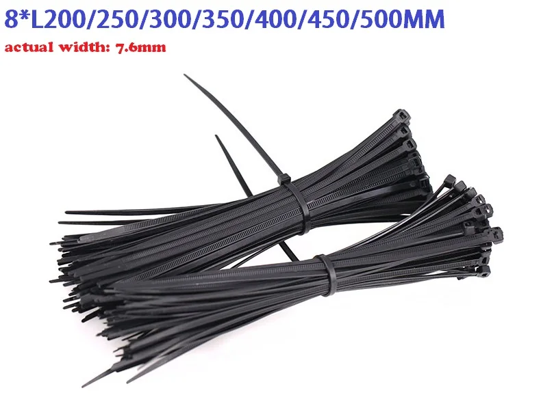 Фактическая width7.6mm) BK 8* L200/250/300/350-550 мм нейлон самоблокирующимся Пластик кабельная петля для связки застегнуть провода обмотка провода пластиковые кабельные стяжки