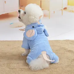 Полиэфирное пальто для собак с рисунком слона, хлопковое пальто для домашних животных, Голубой Теплый комбинезон с капюшоном для собак на