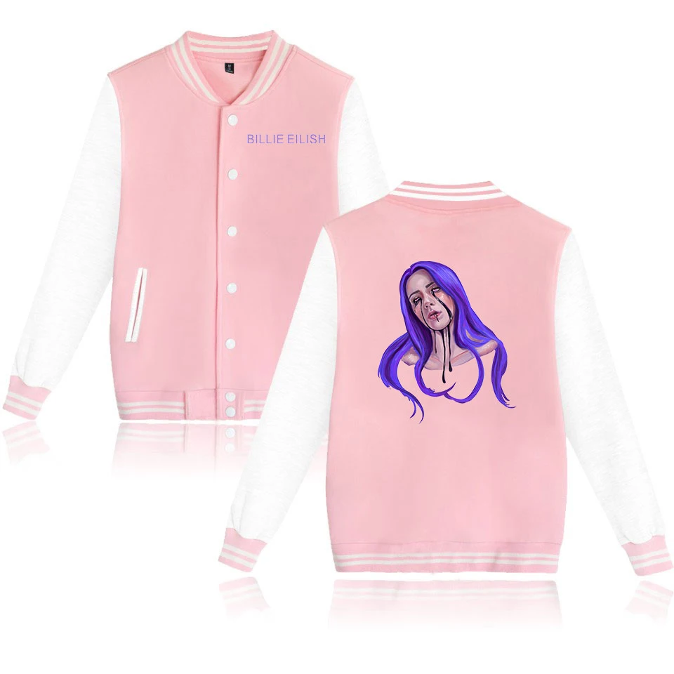 Hot Billie Eilish Baseball Jacket women Men fashion casual girls warm Sweatshirt comfortable Baseball Jacket white+pink clothing