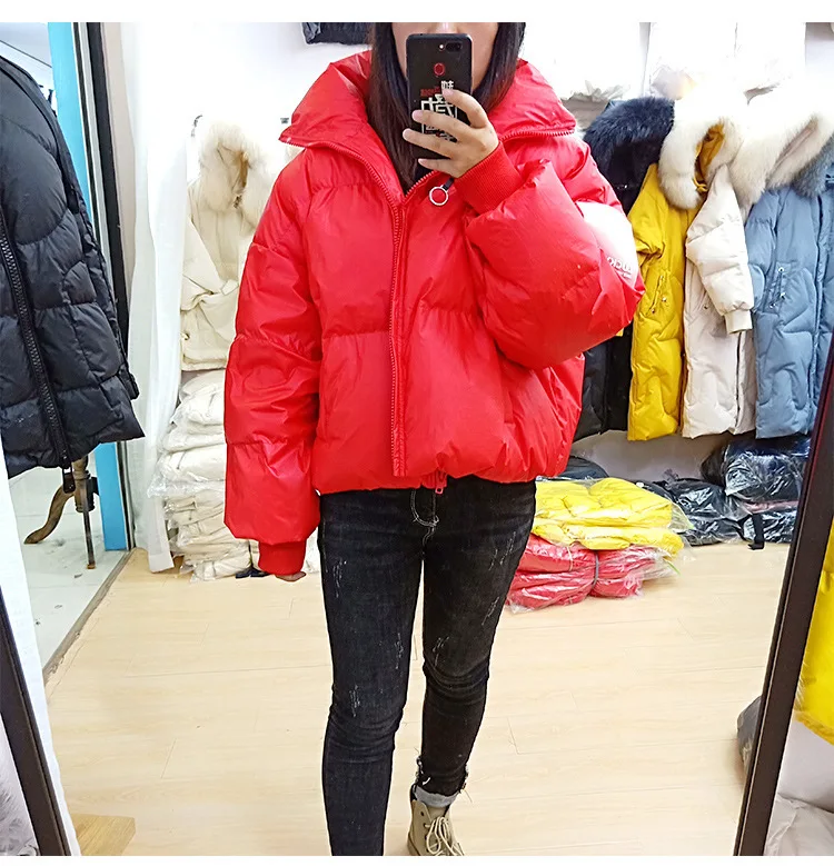 Женский пуховик, Яркий пуховик со стоячим воротником, модное Толстое Зимнее пальто в Корейском стиле, стиль, пуховик