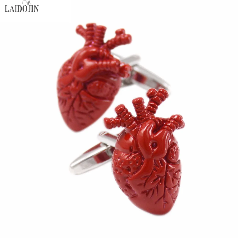 

LAIDOJIN Red Enamel Heart organ model Shirt Cufflinks for Mens High Quality Novelty Cuff links Brand Fashion Halloween Jewelry