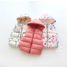 Осенне-зимний стильный жилет для мальчиков и девочек детский утепленный жилет с капюшоном в Корейском стиле для мальчиков и девочек, жилет с рисунком