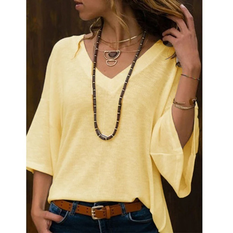 Najtaniej V Neck jesień Tshirt stałe na co dzień luźna koszulka Femme Harajuku panie topy odzież damska Plus rozmiar 5XL SJ3884R