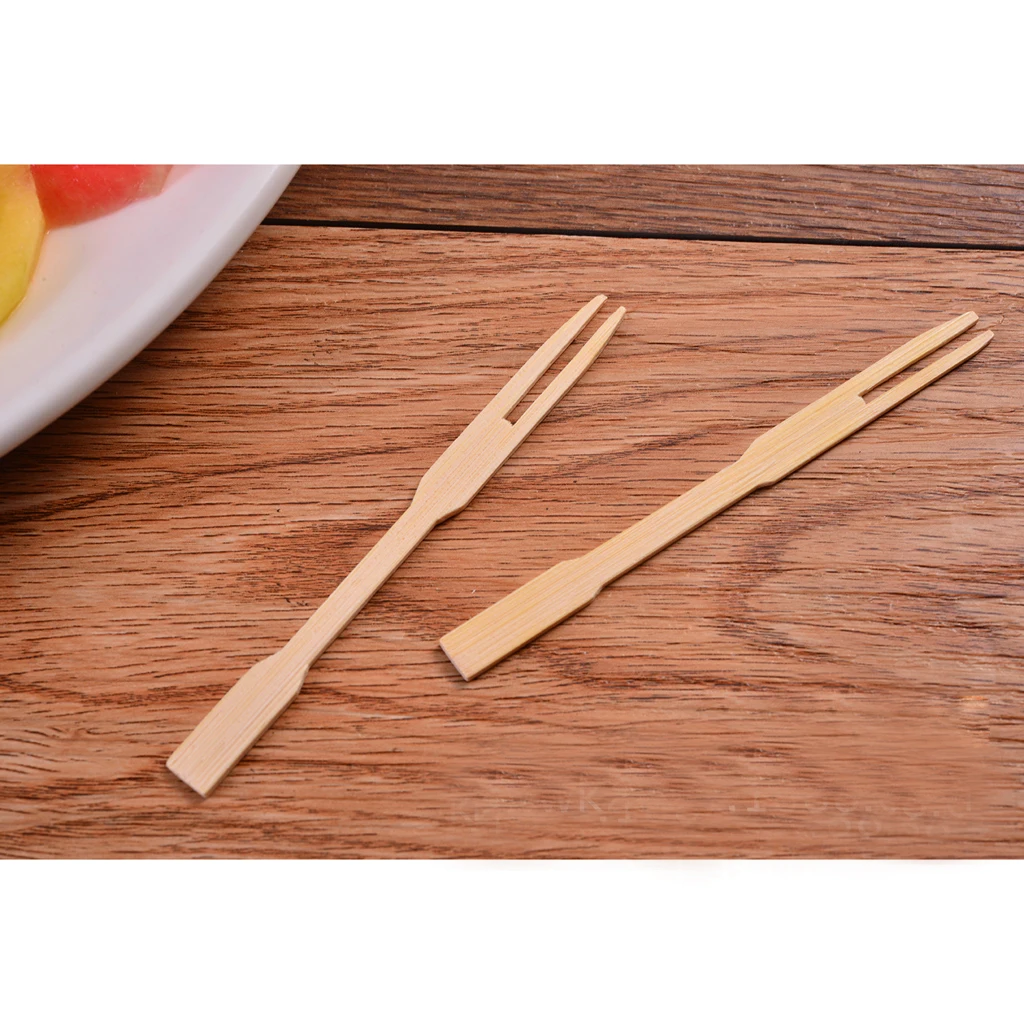 100PCS Bamboo Catering Forks Sticks Picnic Party Finger Food Fruits Salad Pick Household Party Decor Wooden fruit fork Dessert