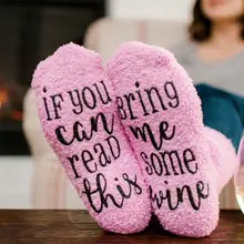 Забавные носки для мужчин и женщин носки с принтом слов если вы можете написать это Bring Me Wine хлопковые зимние короткие носки унисекс для влюбленных коробка для торта