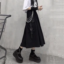 

2021 Gothic High Waist Cargo Emo Skirts Woman Harajuku Loose A-line Pocket Midi Long Black Skirt Hip Hop Streetwear OverSize