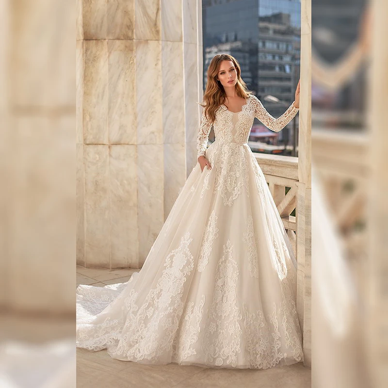

ROYAL SPOSA 2019 A Line Wedding Dresses Square Neck Lace Wedding Dress Custom Made Boho Bridal Gowns