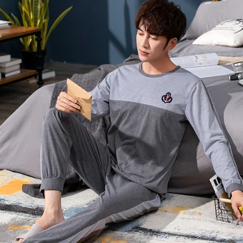 

New 2020 Spring Men Pajamas long Sleeve Male Pajama Set Men Pure Full Cotton Pajamas For Men Sleepwear Suit homewear 3XL