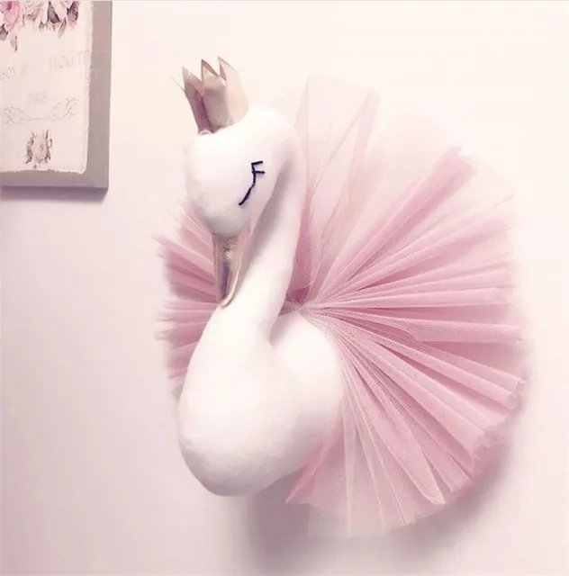 Animal Swan Head  Flamingo Wall Decor INS unicorn Bear Hanging Mount Stuffed Plush Toy Princess Doll Girl Kid Gift Nursery Room