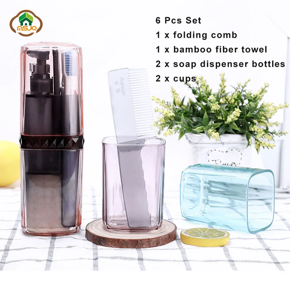 

MSJO Travel Accessories Organizer Portable Bathroom Toothbrush Toothpaste Box 6pcs Shower Gel Shampoo Lotion Bottles Set