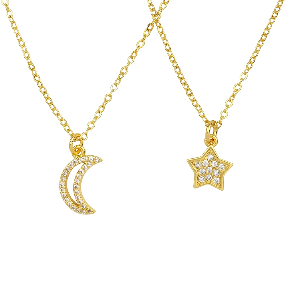 Женское Ожерелье с Луной и звездой из фианита массивное ожерелье 24-каратного